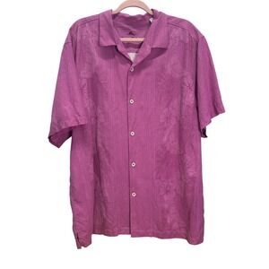 Tommy Bahama Mens XXL Silk Floral Jacquard Short Sleeve Camp Shirt Pink